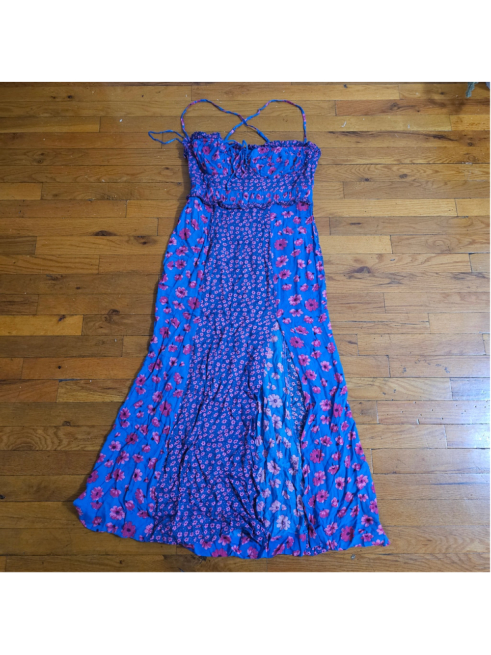 Women's Free People Floral Maxi Dress, Size S, Blue and Pink